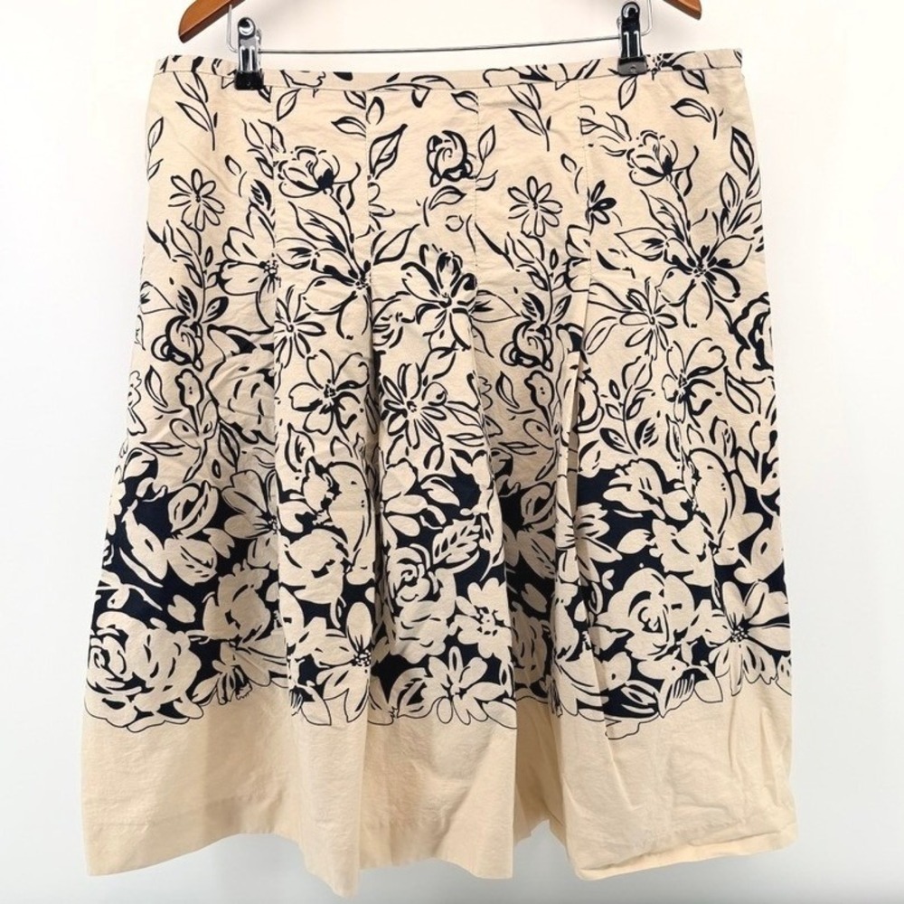 TAYLOR Black Cream Floral A Line Skirt Womens Plus Size 18W Pleated 100% Cotton